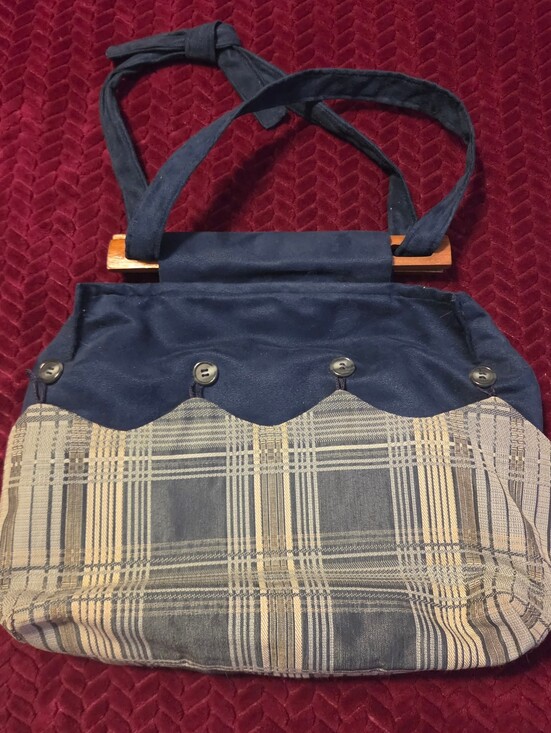 Longaberger Handbags - Vtg *Longaberger Navy Plaid Canvas Hand Or Shoulder Bag